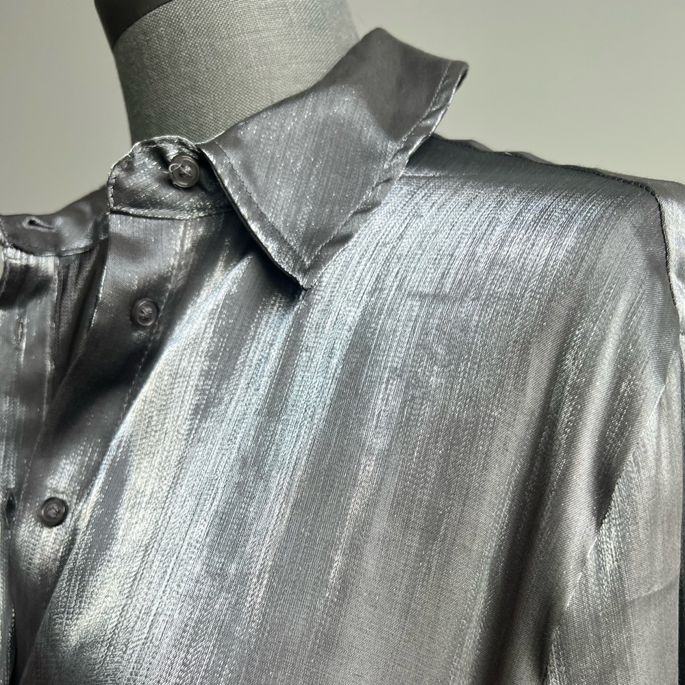 Silver Button Down Blouse Euc - image 2